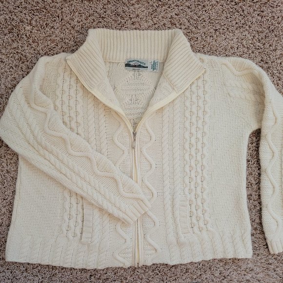 Aran Crafts Cream 100% Merino Wool Cable Knit Full Zip Cardigan with Pockets, L - Picture 1 of 9